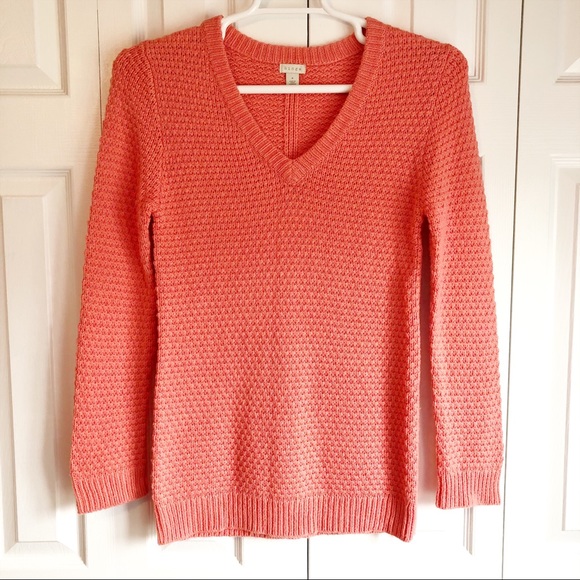 Hinge Coral Orange V-Neck Soft Wool Cashmere Blend Sweater Small - Picture 2 of 16